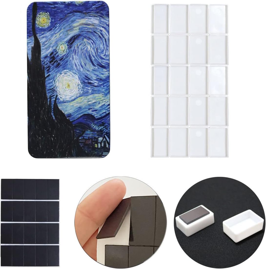 FCLUB Watercolor Tins Palette Paint Case with 20Pcs Full Pans Carrying Magnetic Stripe on The Bottom - Starry Night by Vincent Van Gosh - Image 2
