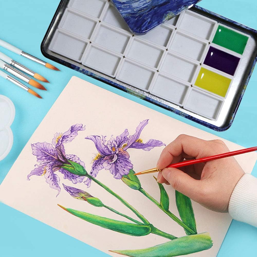 FCLUB Watercolor Tins Palette Paint Case with 20Pcs Full Pans Carrying Magnetic Stripe on The Bottom - Starry Night by Vincent Van Gosh - Image 3