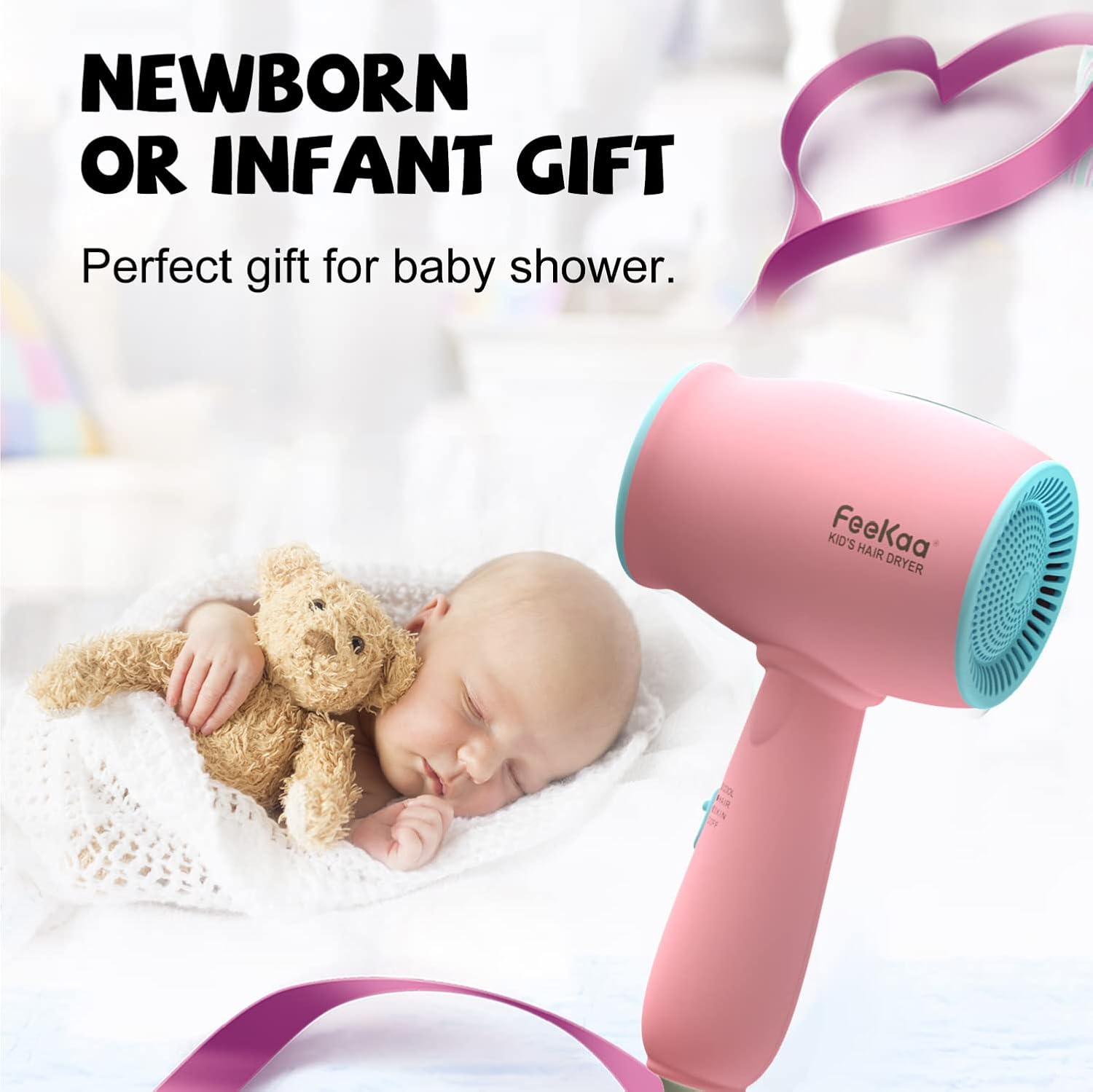 FeeKaa Kids Hair Dryer, Pink, 500 Watt, Lightweight, Gentle Heat, Safe for Kids, Anti-Scald Design - Image 7