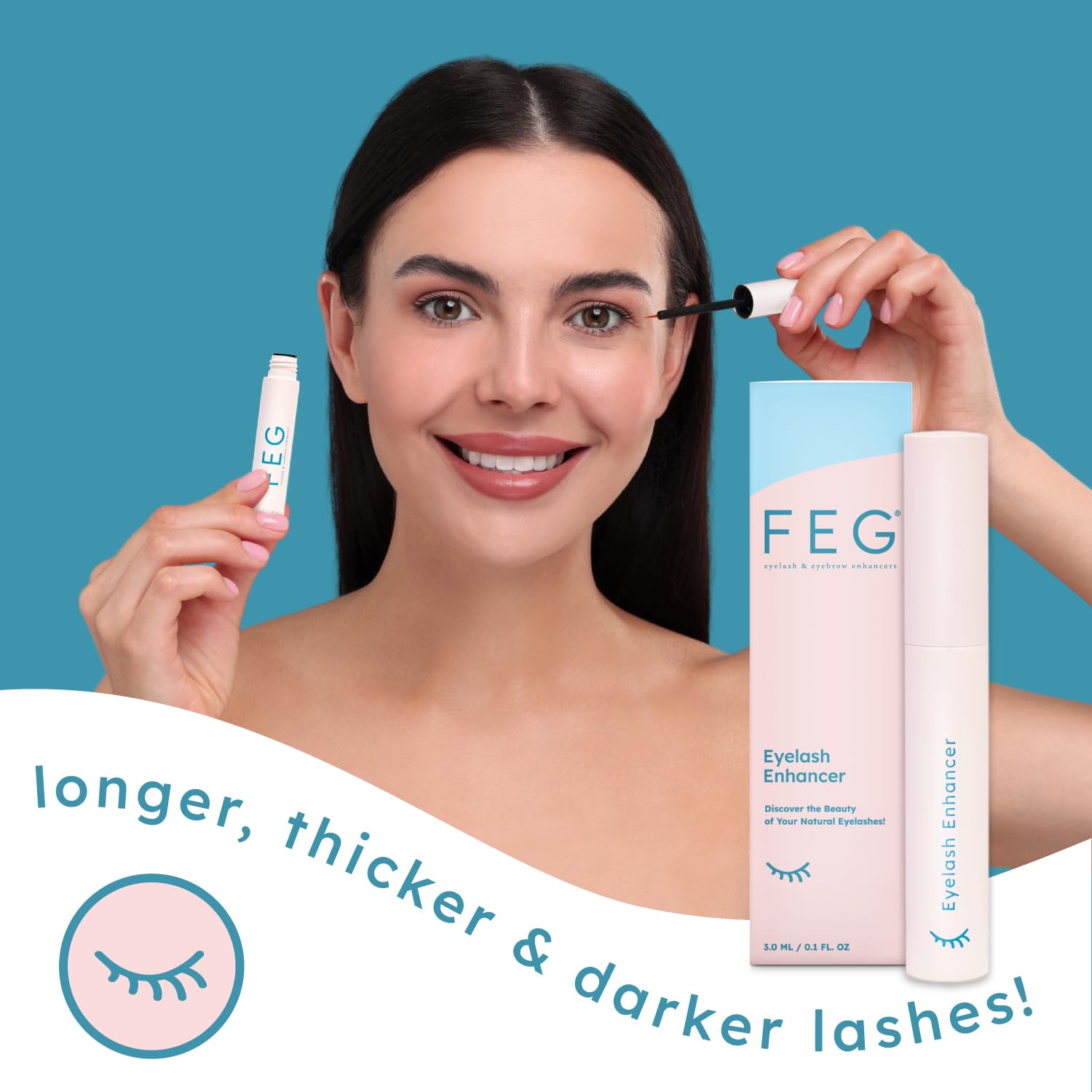 FEG Eyelash Growth Serum for Thicker, Fuller, Longer Lashes - 2 x 3ml Tubes - Image 2