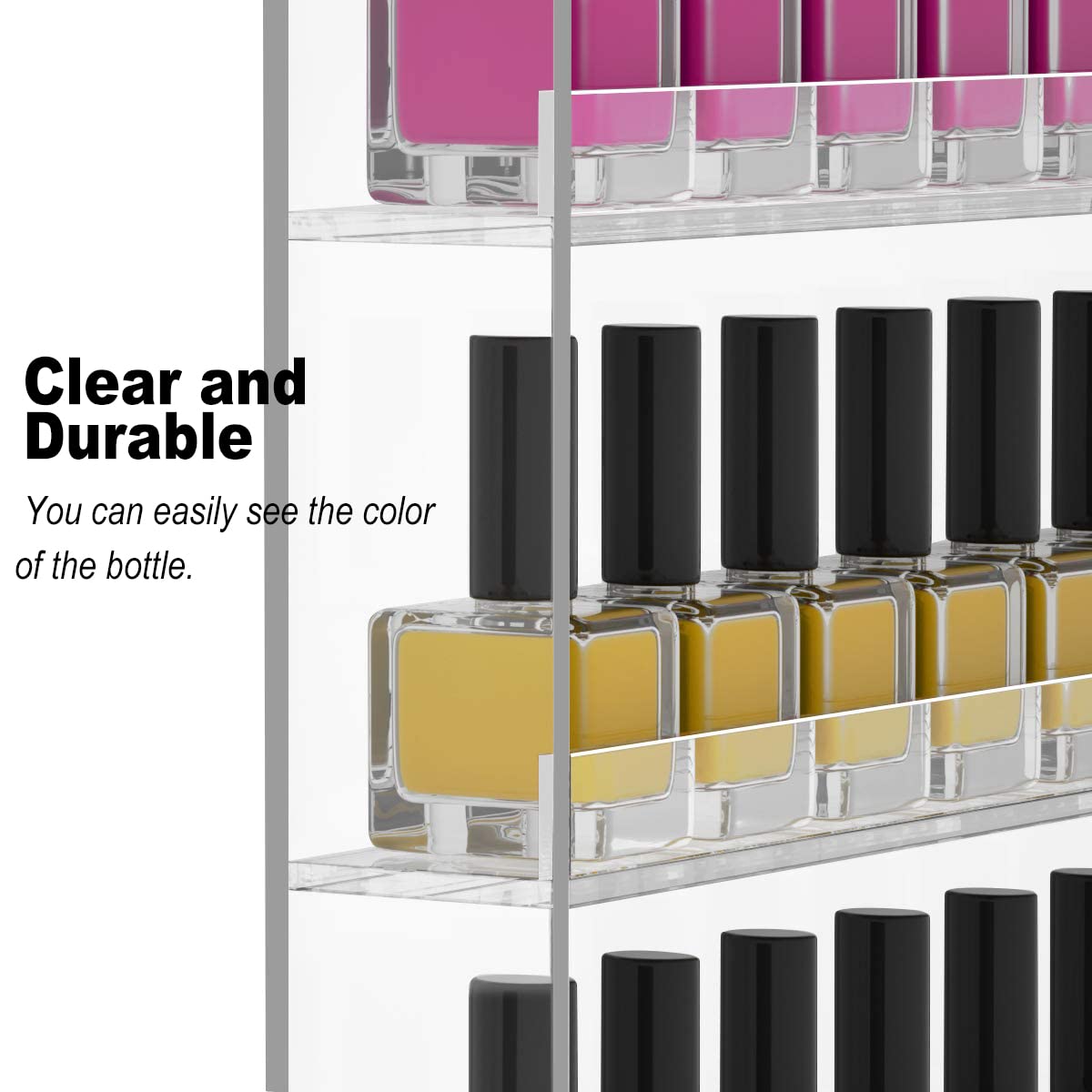 FEMELI 2 Pack Nail Polish Wall Racks 20 * 24 Inch Hold Up to 240 Bottles,Clear Acrylic Nail Polish Shelf Organizer Wall Mounted 6 Rows (2) - Image 6