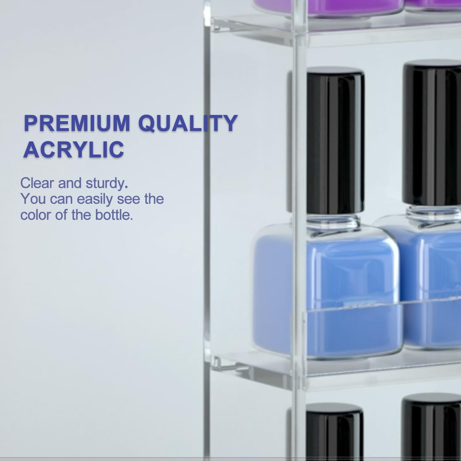 FEMELI 2 Pack Nail Polish Wall Racks 20 * 24 Inch Hold Up to 240 Bottles,Clear Acrylic Nail Polish Shelf Organizer Wall Mounted 6 Rows (2) - Image 4