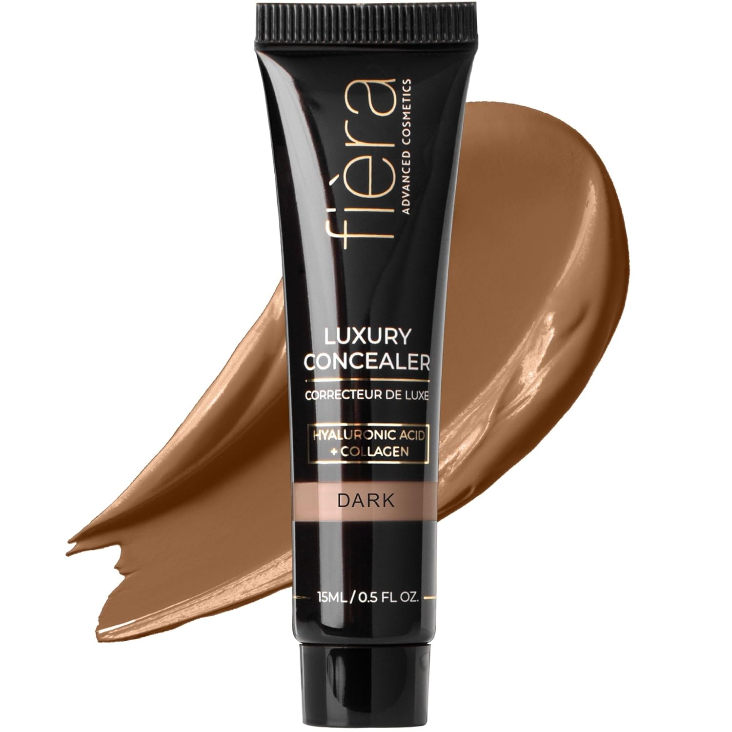 Fièra Luxury Concealer & Foundation with Anti-Aging Ingredients - Full Coverage for Dark Circles, Wrinkles, Fine Lines, and Spots, All-Day Wear For Mature Skin - Dark, 0.5 FL. OZ. / 15 ML