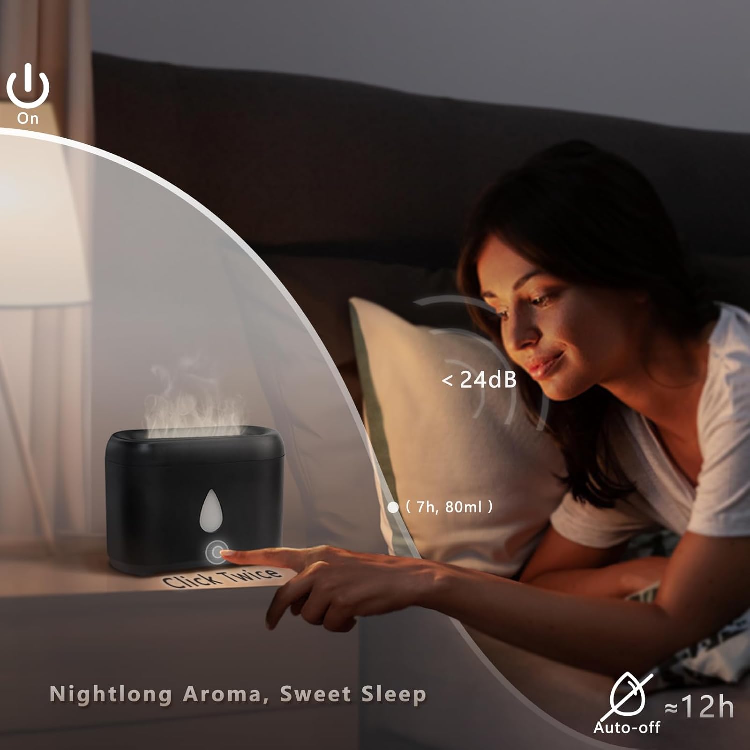 Flame Diffuser for Essential Oils, 200ml Ultrasonic Aroma Diffusers with Cool Mist, Aromatherapy Diffuser with Auto-Off Protection, Small Humidifier for Home,Office,Bedroom,Gift (Black) - Image 5