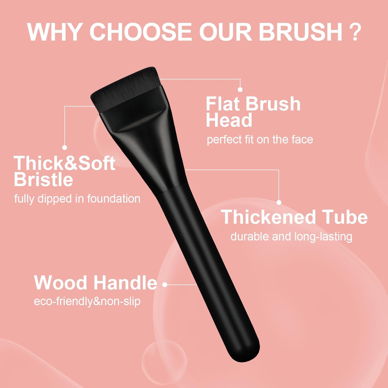Flat Foundation Brush for Liquid Makeup with Powder Puff Fast Flawless Flat Top Kabuki Makeup Brushes Face Cosmetics Concealer Brush for Liquid, Blending, Powder, Cream, Blush, Buffing Black - Image 2