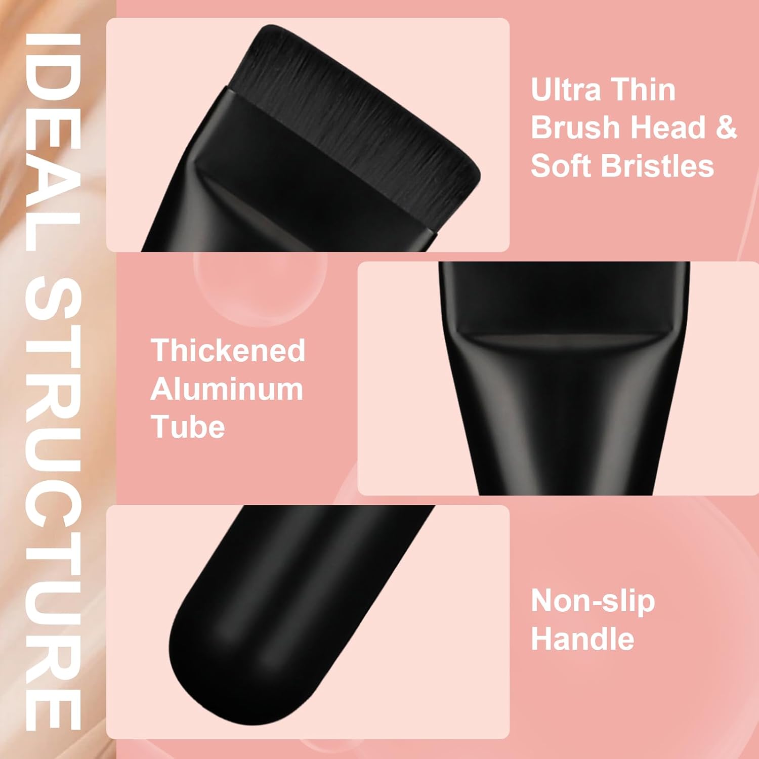 Flat Foundation Brush for Liquid Makeup with Powder Puff Fast Flawless Flat Top Kabuki Makeup Brushes Face Cosmetics Concealer Brush for Liquid, Blending, Powder, Cream, Blush, Buffing Black - Image 4