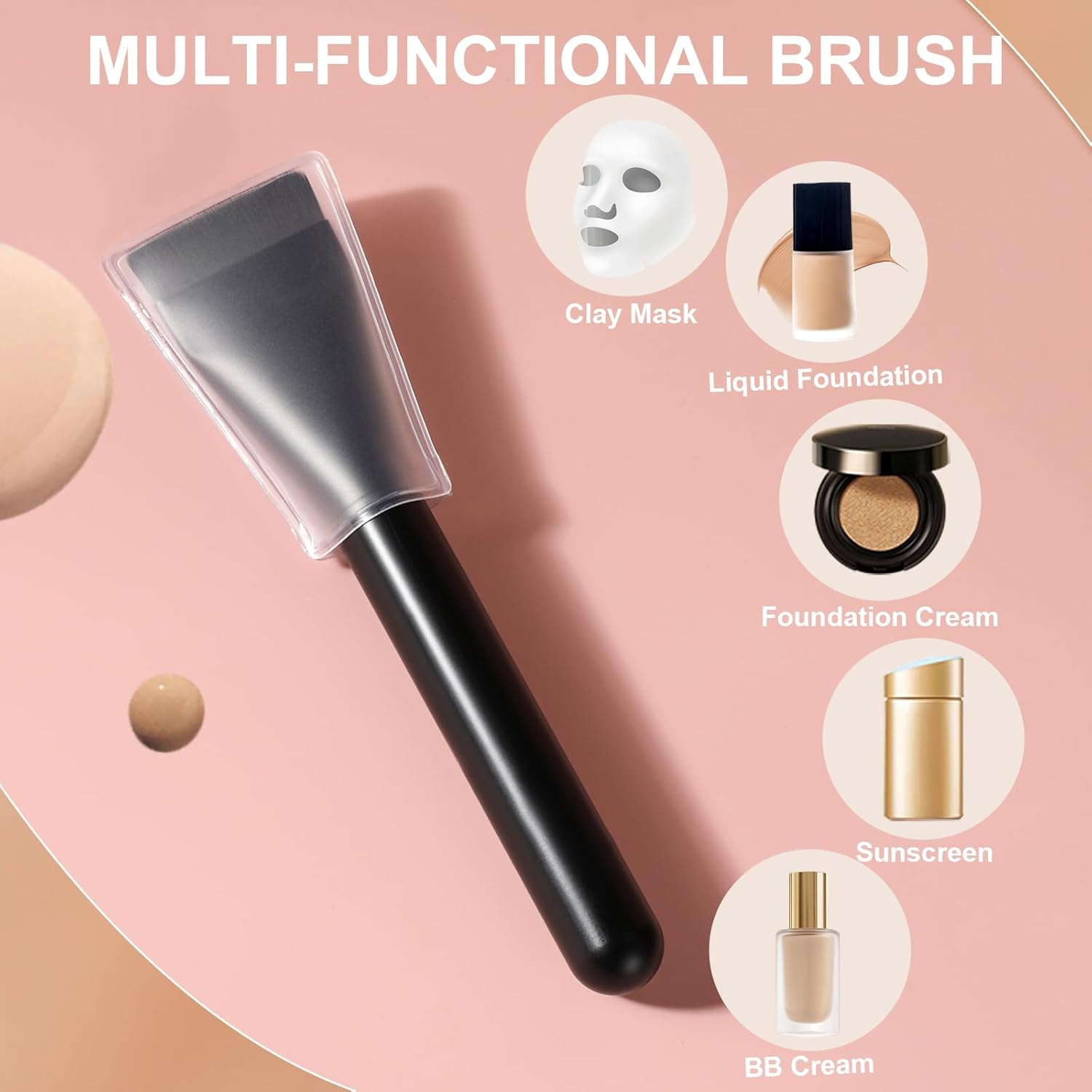 Flat Foundation Brush for Liquid Makeup with Powder Puff Fast Flawless Flat Top Kabuki Makeup Brushes Face Cosmetics Concealer Brush for Liquid, Blending, Powder, Cream, Blush, Buffing Black - Image 5