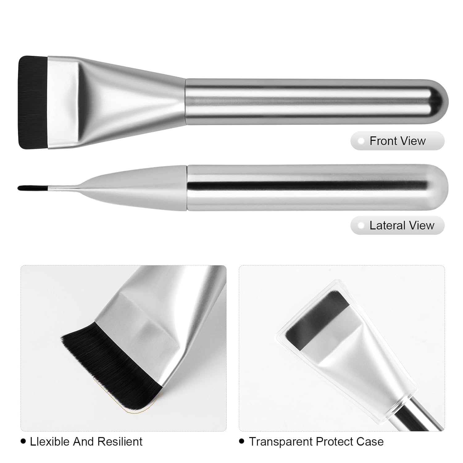 Flat Foundation Brush,Korean Makeup Brush Spatula Facial Brush for Liquid Foundation,Premium Face Makeup Brush for Blending Cream (Silver) - Image 5