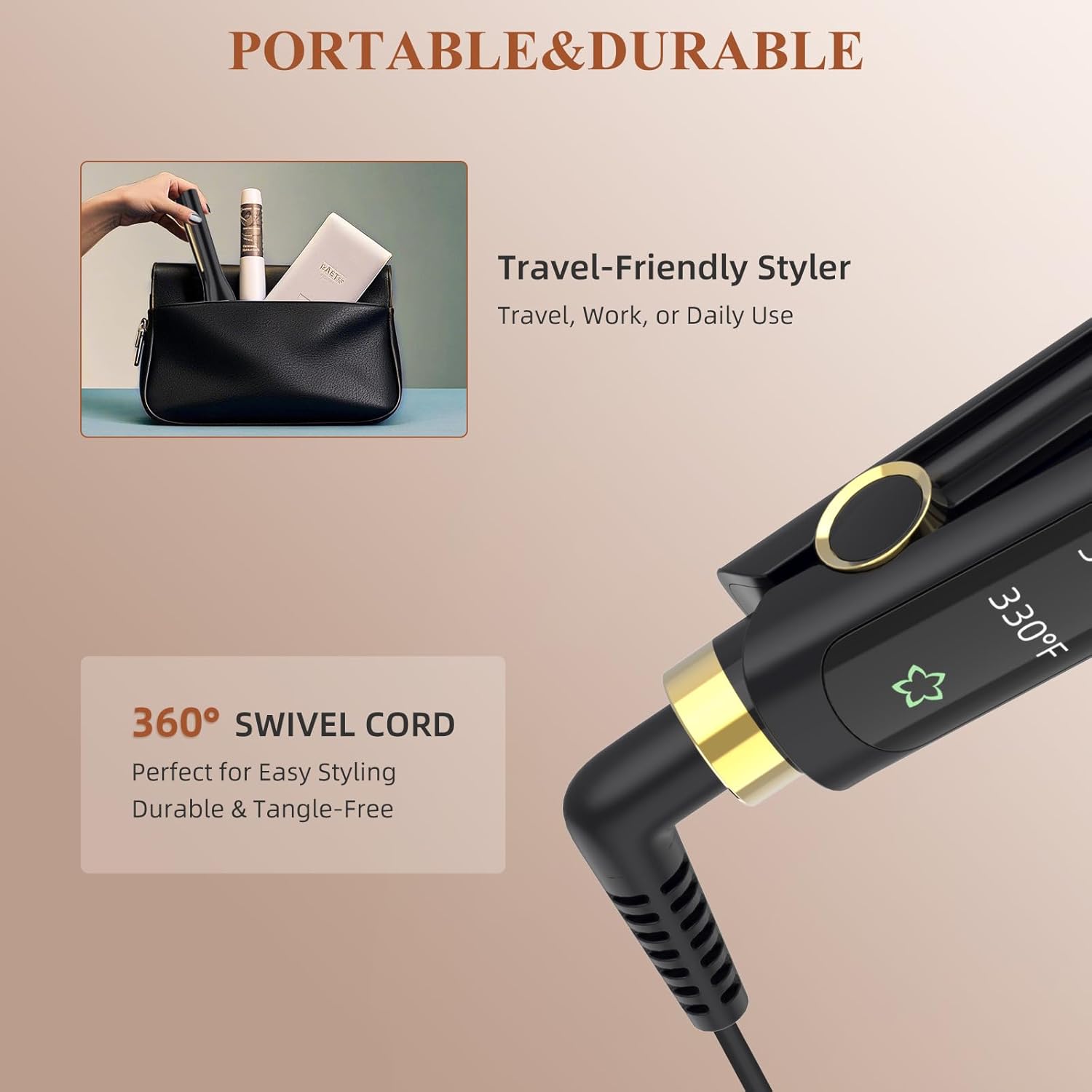 Flat Iron, 1/2 Inch Flat Iron for Short Hair Straightener and Curler 2 in 1, Dual Voltage, Ceramic Ionic Floating Plates for Less Frizz, 10s Quick Heat Up(Black) - Image 5