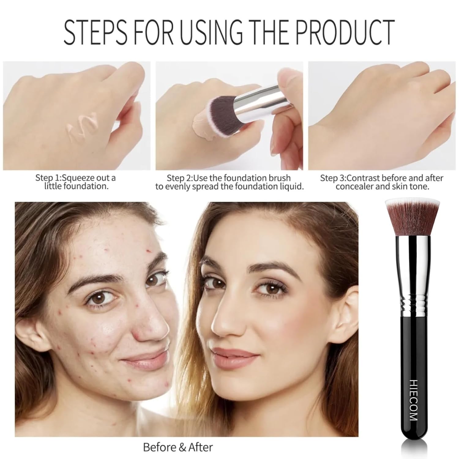 Flat Top Kabuki Foundation Brush Soft, Dense Bristles for Liquid, Cream & Powder Makeup Perfect for Blending & Buffing Streak-Free, Even Coverage Large, Travel-Friendly Brush for Smooth Application - Image 6