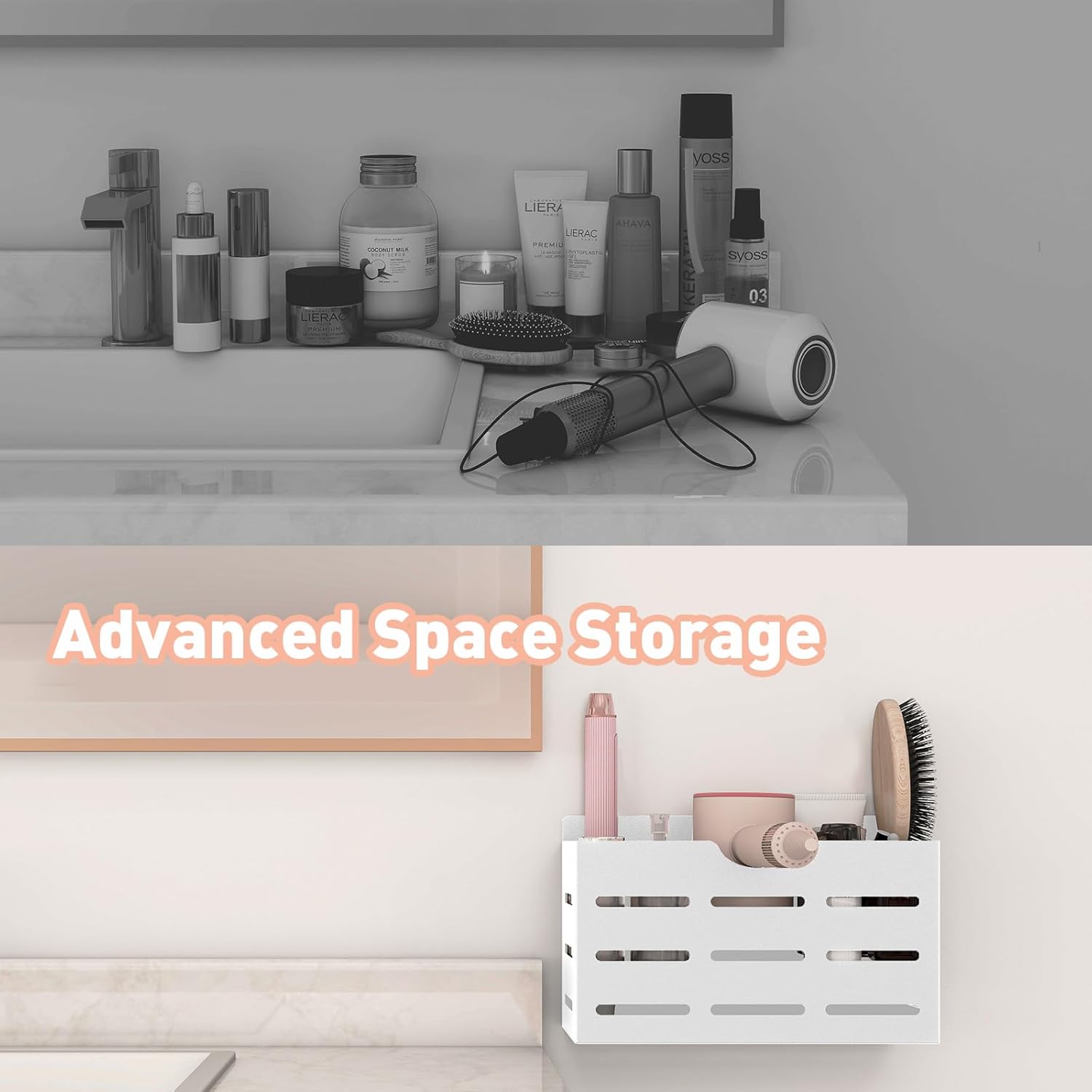 FLE Hair Tool Organizer, Hair Dryer Holder Cabinet Door, Blow Dryer Holder Over Cabinet Door Organizer and Storage for Curling(White) - Image 3