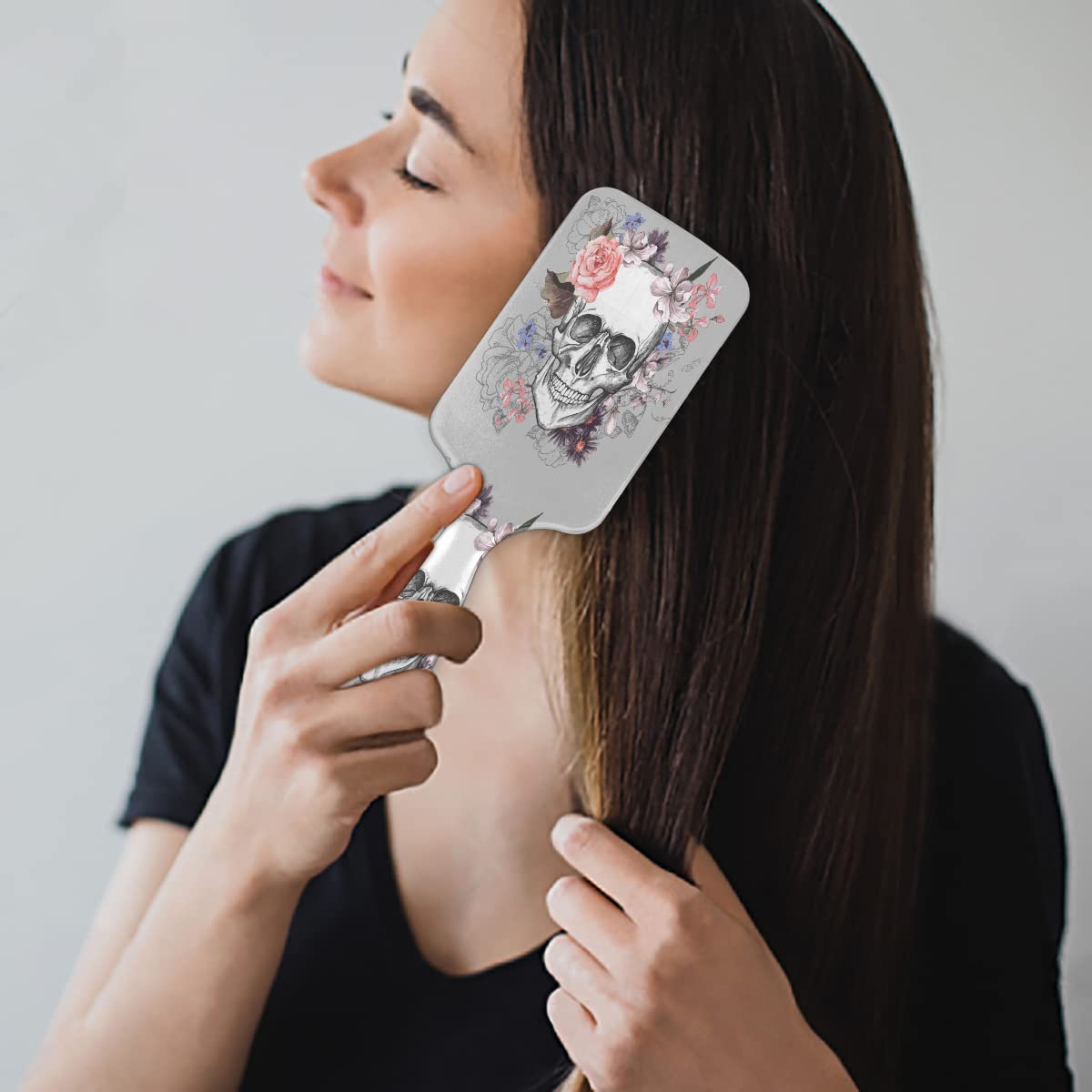Flower Skull Hair Brush, Day of the Dead Sugar Skull Wet Dry Air Cushion Hair Brush Plastic Detangler Hair Brush for Kids Adults Back To School Gift Women Men - Image 7