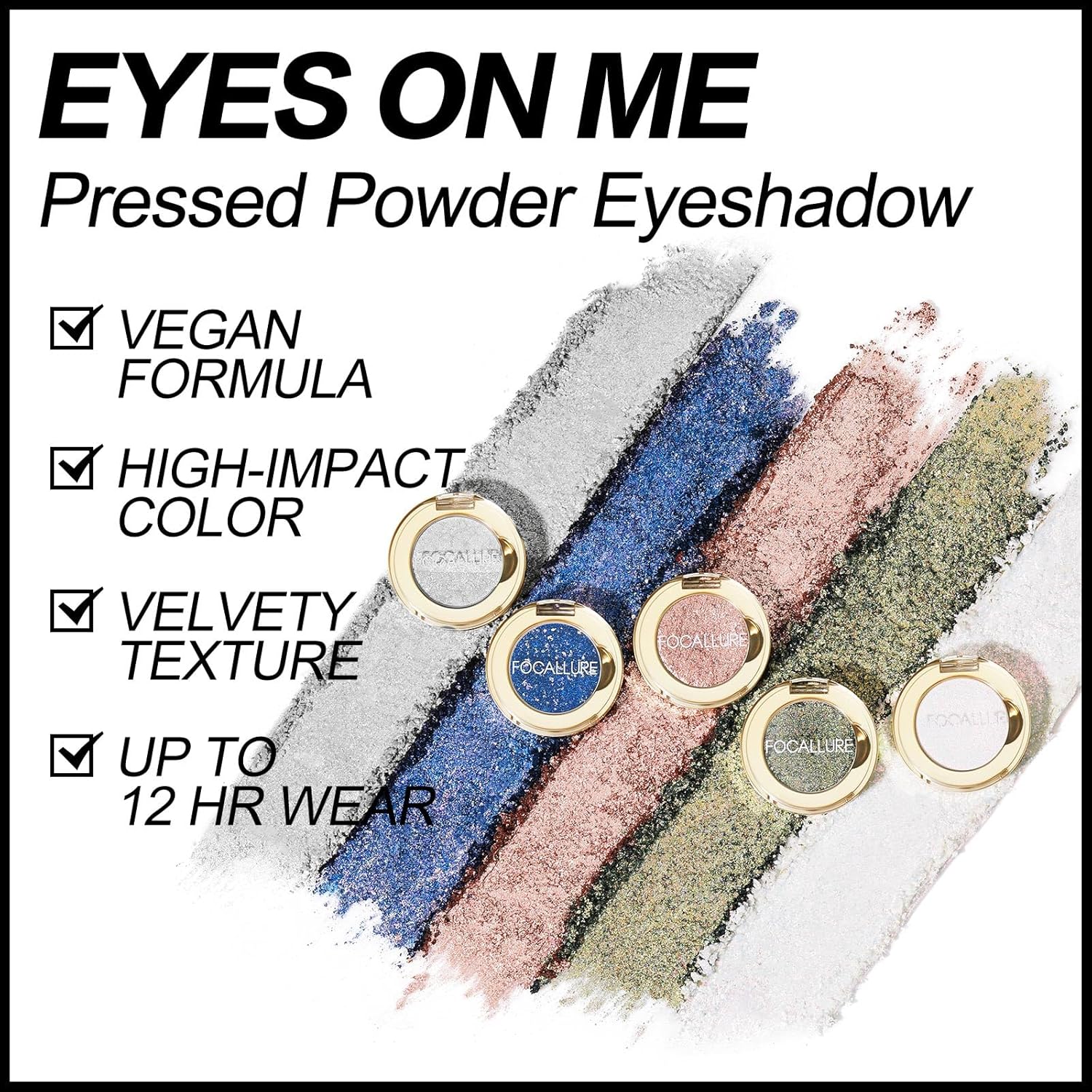 FOCALLURE Eyes On Me Pressed Powder Eyeshadow, Shimmery Eye Makeup & Highlight, Long-Lasting, High Pigmented Single Shade Eye Color, Glitter Finish, Hypoallergenic, PP01 Little Pony - Image 4