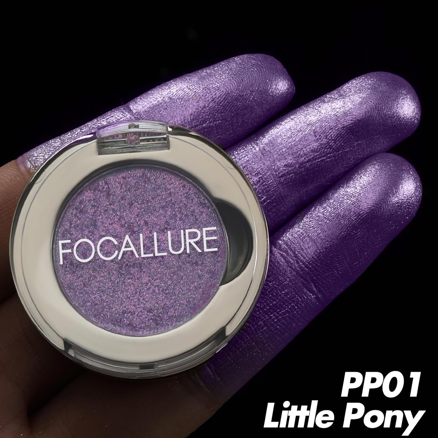 FOCALLURE Eyes On Me Pressed Powder Eyeshadow, Shimmery Eye Makeup & Highlight, Long-Lasting, High Pigmented Single Shade Eye Color, Glitter Finish, Hypoallergenic, PP01 Little Pony - Image 3
