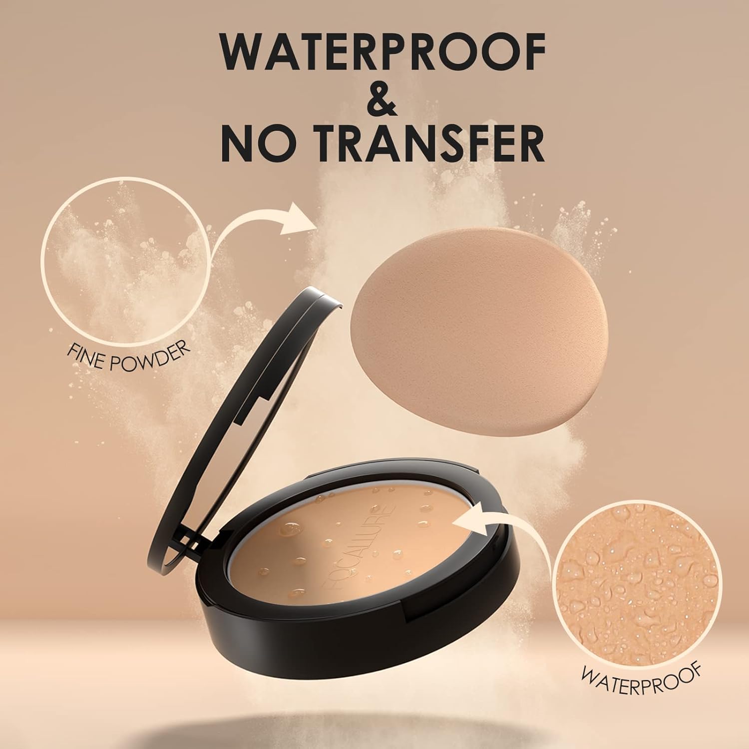 FOCALLURE Flawless Pressed Powder, Control Shine & Smooth Complexion, Pressed Setting Powder Foundation Makeup, Portable Face Powder Compact, Long-Lasting Matte Finish, Almond - Image 5