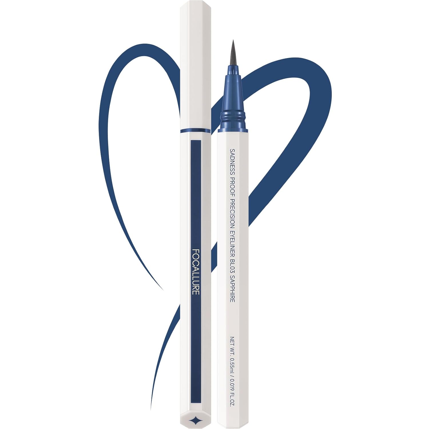 FOCALLURE Sadness Proof Precision Eyeliner,Sweatproof Eyeliner Pencil,Quick Drying,Smudge-proof,Long Lasting,Won't Slip Octagonal Grip,Ultra Fine Brush,BL03 SAPPHIRE