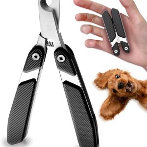 Foldable Cat Nail Clipper, Stainless Steel Dog Nail Trimmers Toenail Clippers, Professional Pet Nail Cutter for Cats Rabbits Hamsters Birds Medium Small Dog, Portable Cortauñas para Perros (Black)