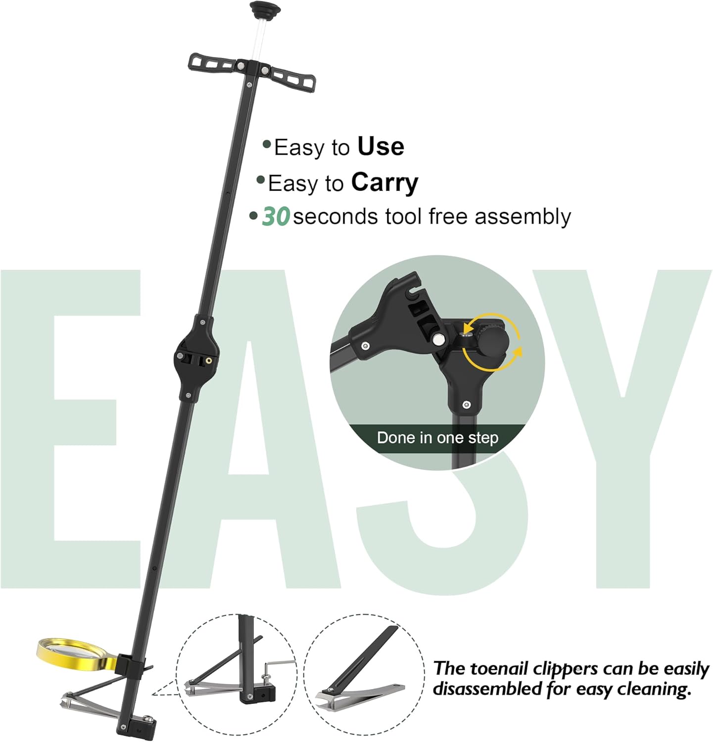 Foldable Extended Long Handle Toenail Clippers with Magnifier-4mm Wide Jaw & Ergonomic Design for Seniors, Arthritis& Limited Mobility | Heavy-Duty, No-Bend Trimming, Tool-Free Foldable (24" Black) - Image 6