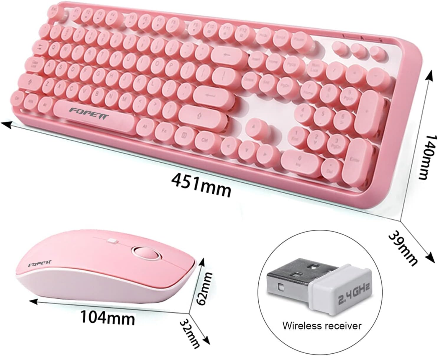 FOPETT Keyboard and Mouse Sets Wireless, Reliable 2.4 GHz Connectivity for PC,Laptop,Smart TV and More (Pink) - Image 6