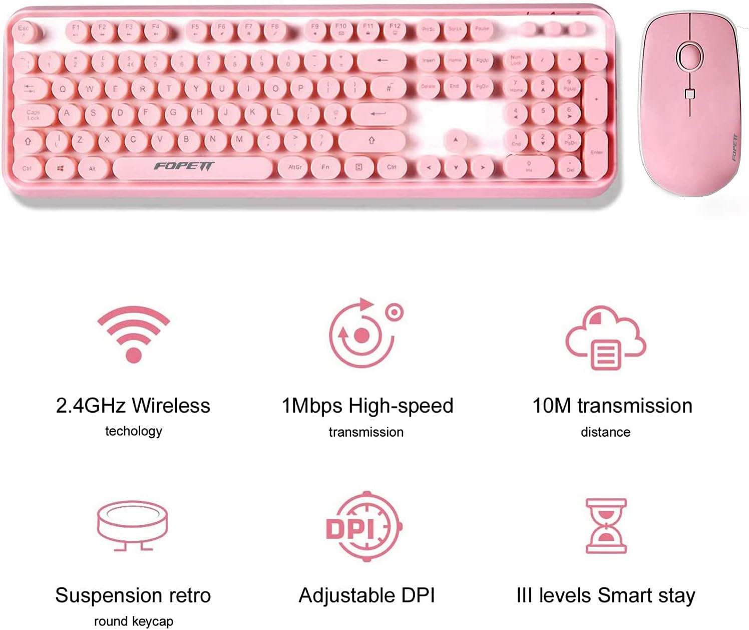 FOPETT Keyboard and Mouse Sets Wireless, Reliable 2.4 GHz Connectivity for PC,Laptop,Smart TV and More (Pink) - Image 5
