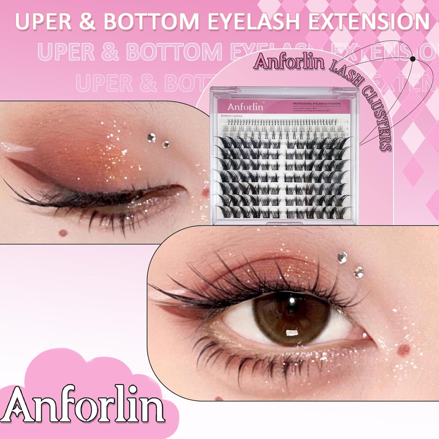 Fox Eye Lashes Fluffy Lash Clusters with Bottom Lashes C Curl False Eyelashes Left & Right Cluster Eyelash Extensions 158 PCS Individual Lashes Cat Eye Manga Lashes DIY At Home, by Anforlin - Image 5