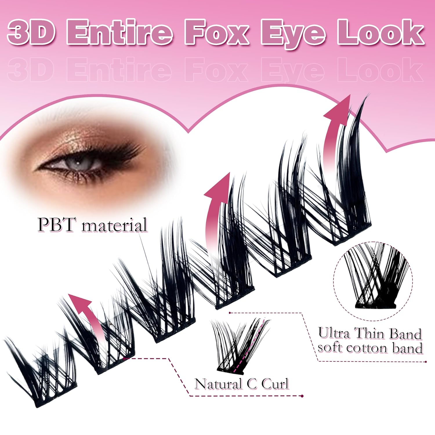 Fox Eye Lashes Fluffy Lash Clusters with Bottom Lashes C Curl False Eyelashes Left & Right Cluster Eyelash Extensions 158 PCS Individual Lashes Cat Eye Manga Lashes DIY At Home, by Anforlin - Image 4