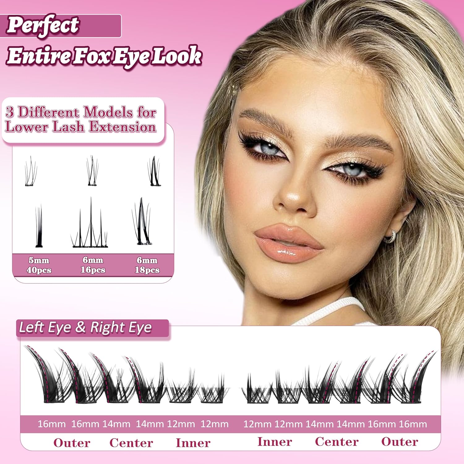 Fox Eye Lashes Fluffy Lash Clusters with Bottom Lashes C Curl False Eyelashes Left & Right Cluster Eyelash Extensions 158 PCS Individual Lashes Cat Eye Manga Lashes DIY At Home, by Anforlin - Image 2