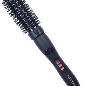 FoxyBae Curling Round Brush 1.25" - Heated Ceramic Tourmaline Multi-Styler Thermal Hair Straightener & Curler - for Frizz Free and Voluminous Hair (Black Rose-Gold)