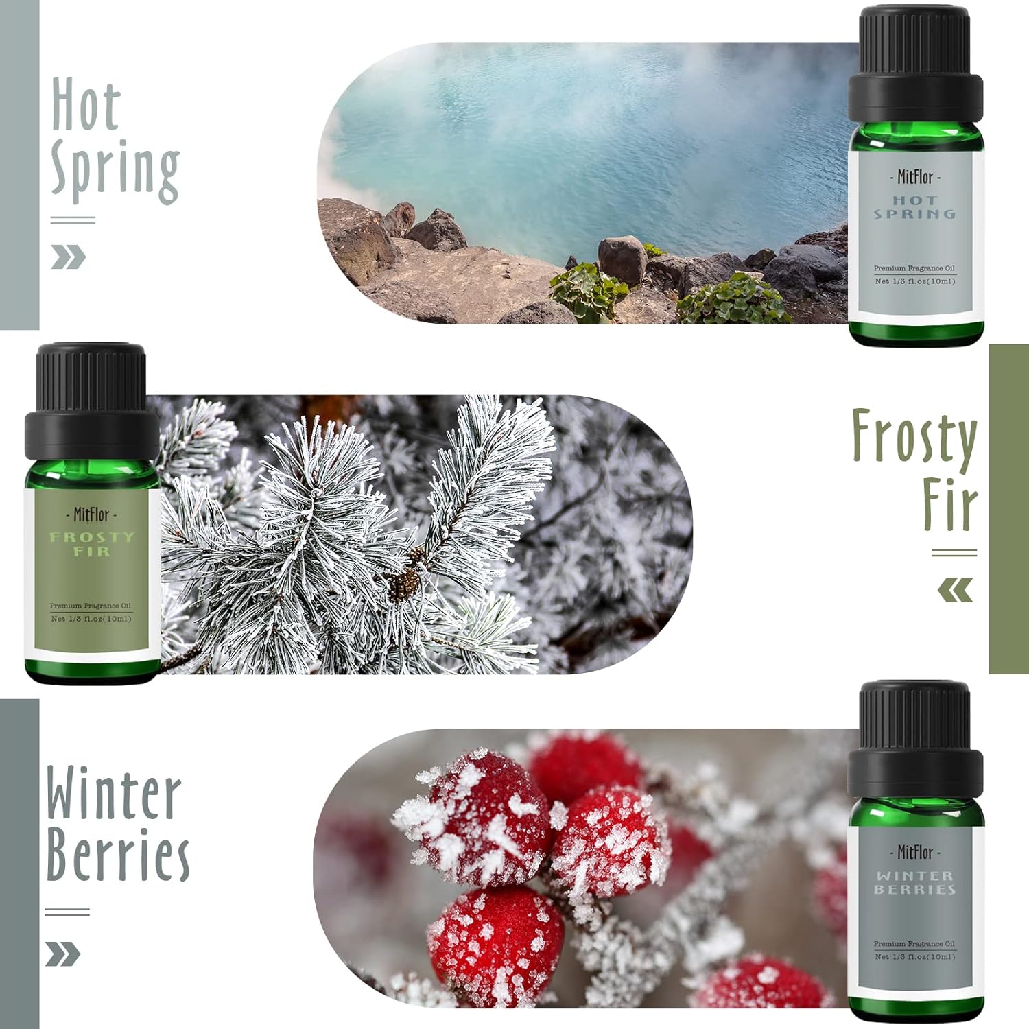 Fragrance Oils, MitFlor Winter Essential Oils for Home Diffusers, Soap & Candle Making Scents, Premium Holiday Aromatherapy Gift Set, 6 x10ml-Winter Berries, Gingerbread Cinnamon, Fireplace & More - Image 2