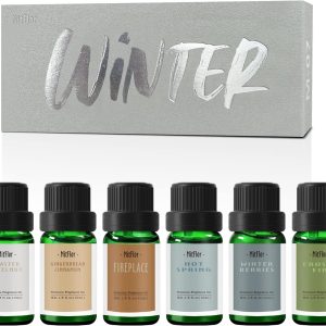 Fragrance Oils, MitFlor Winter Essential Oils for Home Diffusers, Soap & Candle Making Scents, Premium Holiday Aromatherapy Gift Set, 6 x10ml-Winter Berries, Gingerbread Cinnamon, Fireplace & More
