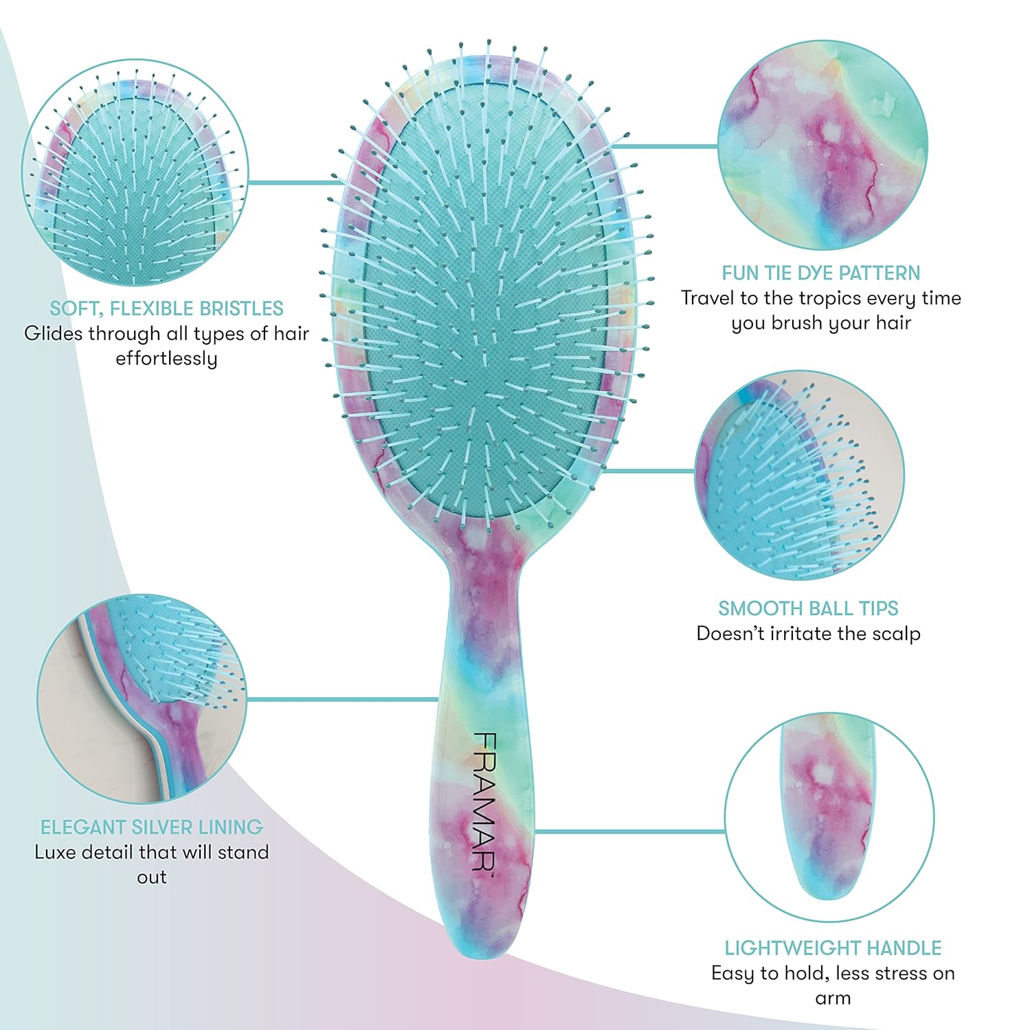 FRAMAR Purple Hair Brush Detangler, Detangling Hairbrush For Women, Wet Hair Brush For Girls, Hair Detangler Brush, Wet Hairbrush, Hairbrushes, Girls Hairbrush Detangler, Reduces Frizz – Tie Dye - Image 5