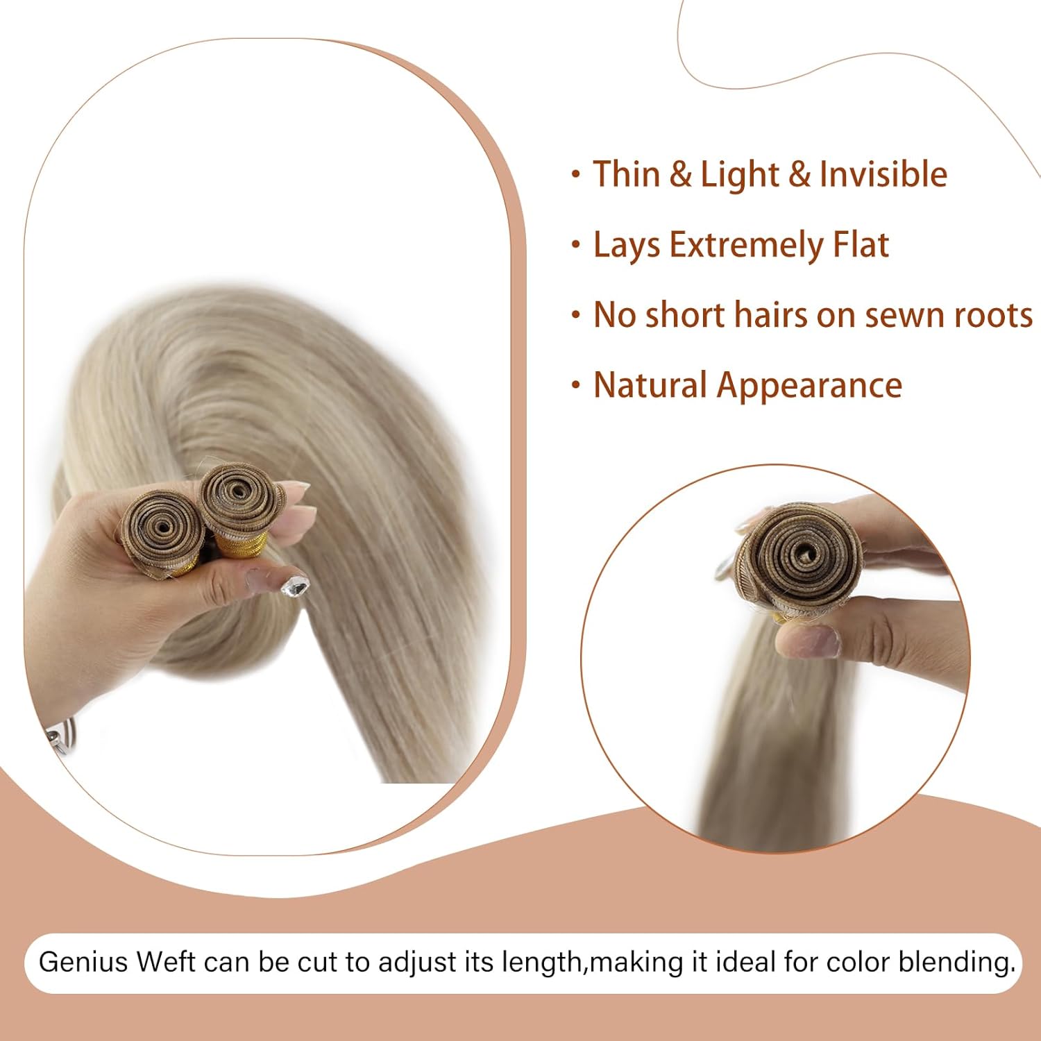 Full Shine 18 Inch Sew In Hair Extensions Real Human Hair Blonde Human Hair Bundles Genius Weft Hair Extensions Color Ash Blonde Highlight Bleach Blonde Hair Weft Hand Tied Double Weft Extensions 50G - Image 4