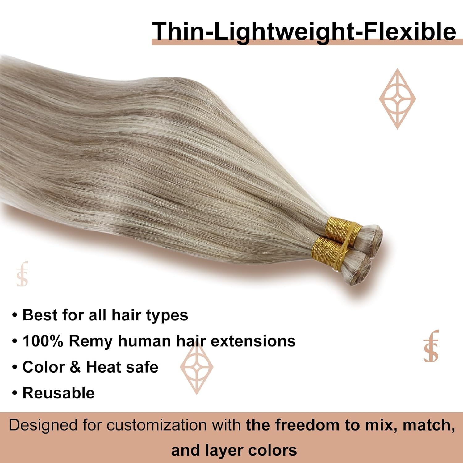 Full Shine 18 Inch Sew In Hair Extensions Real Human Hair Blonde Human Hair Bundles Genius Weft Hair Extensions Color Ash Blonde Highlight Bleach Blonde Hair Weft Hand Tied Double Weft Extensions 50G - Image 2