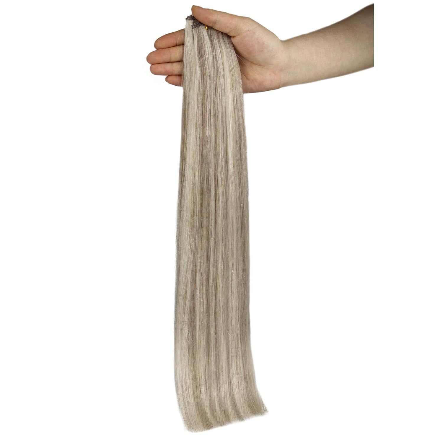 Full Shine 18 Inch Sew In Hair Extensions Real Human Hair Blonde Human Hair Bundles Genius Weft Hair Extensions Color Ash Blonde Highlight Bleach Blonde Hair Weft Hand Tied Double Weft Extensions 50G - Image 9