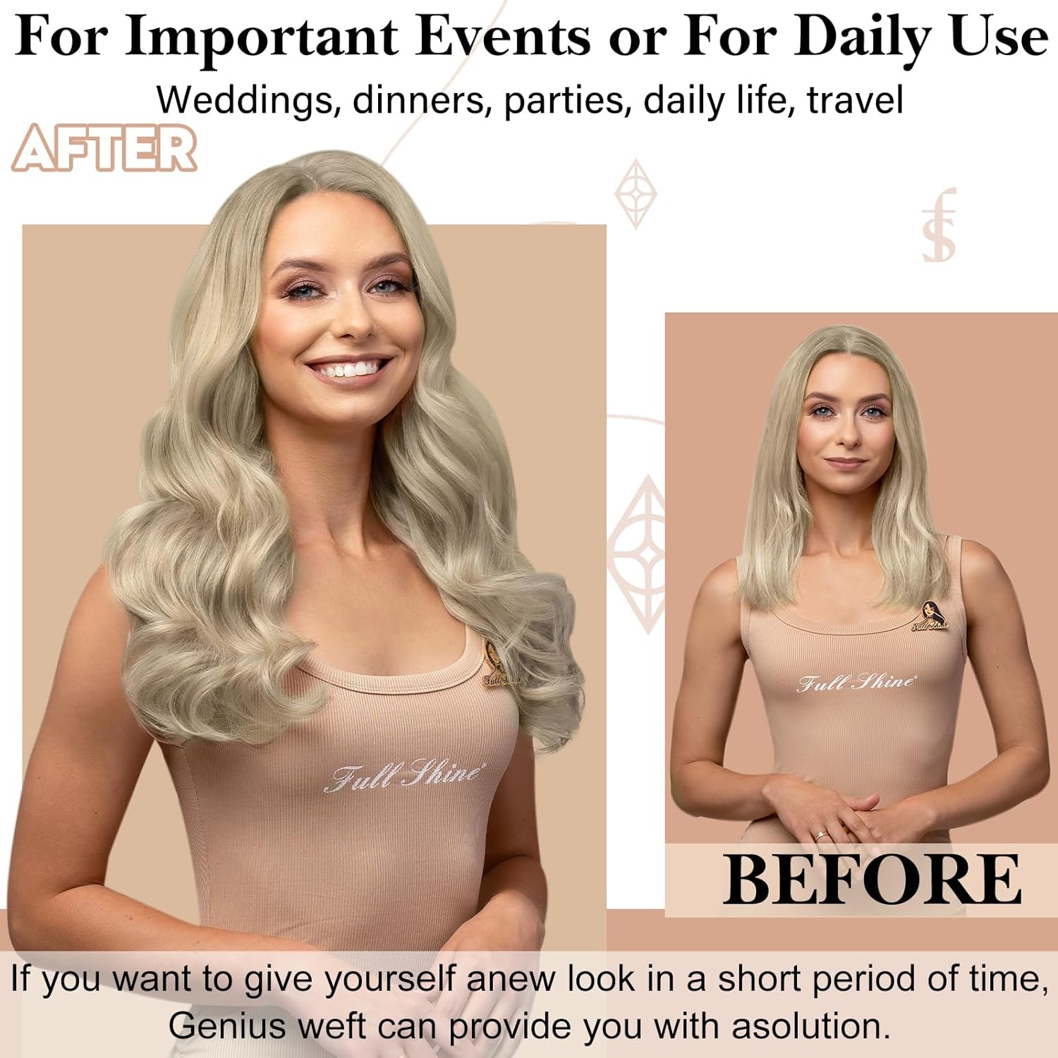 Full Shine 18 Inch Sew In Hair Extensions Real Human Hair Blonde Human Hair Bundles Genius Weft Hair Extensions Color Ash Blonde Highlight Bleach Blonde Hair Weft Hand Tied Double Weft Extensions 50G - Image 5
