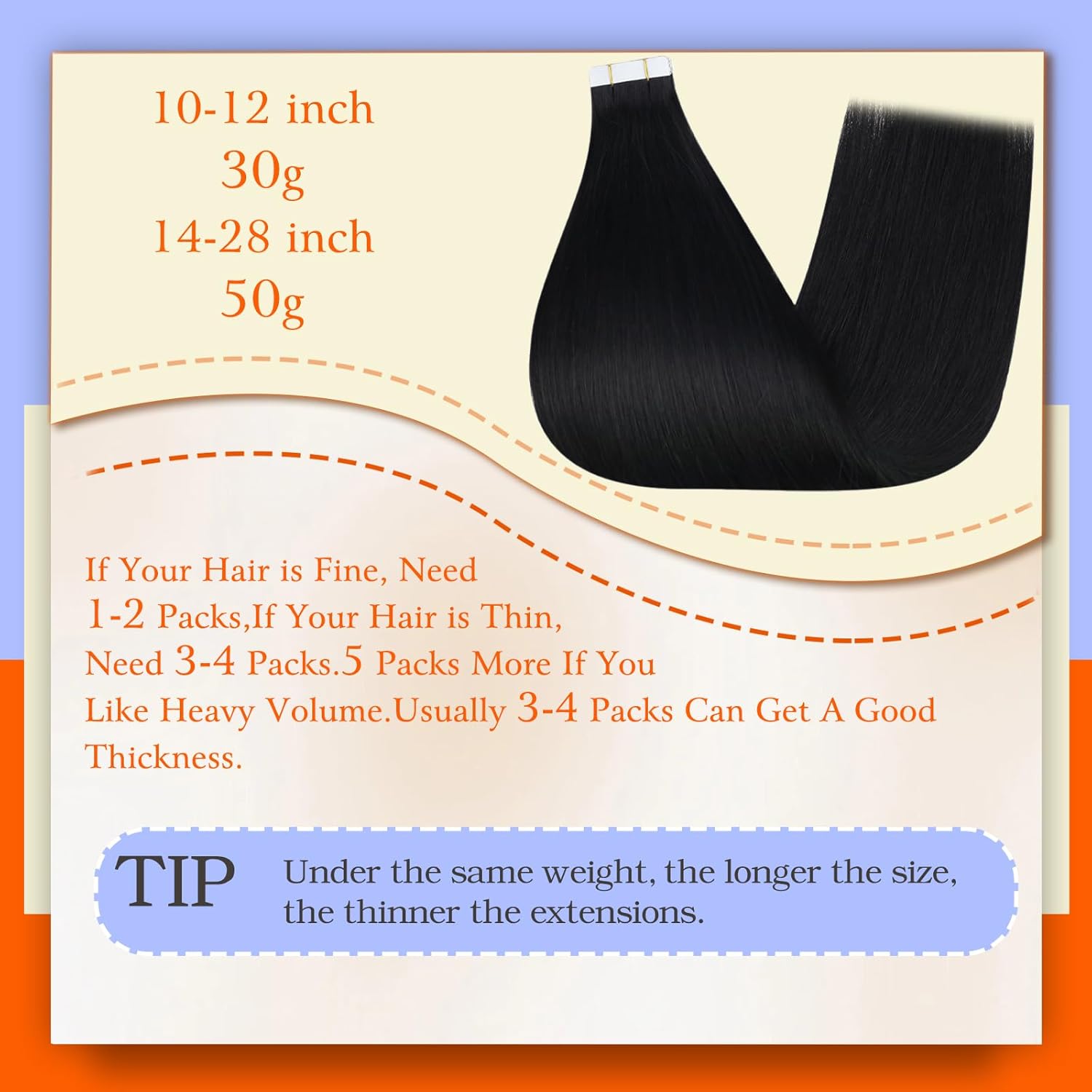 Full Shine Black Tape in Hair Extensions Human Hair 28Inch Human Hair Extensions Tape in 50G Long Silky Straight Extension Color 1 Jet Black Seamless Skin Weft 20Pcs Real Remy Soft Extension - Image 3