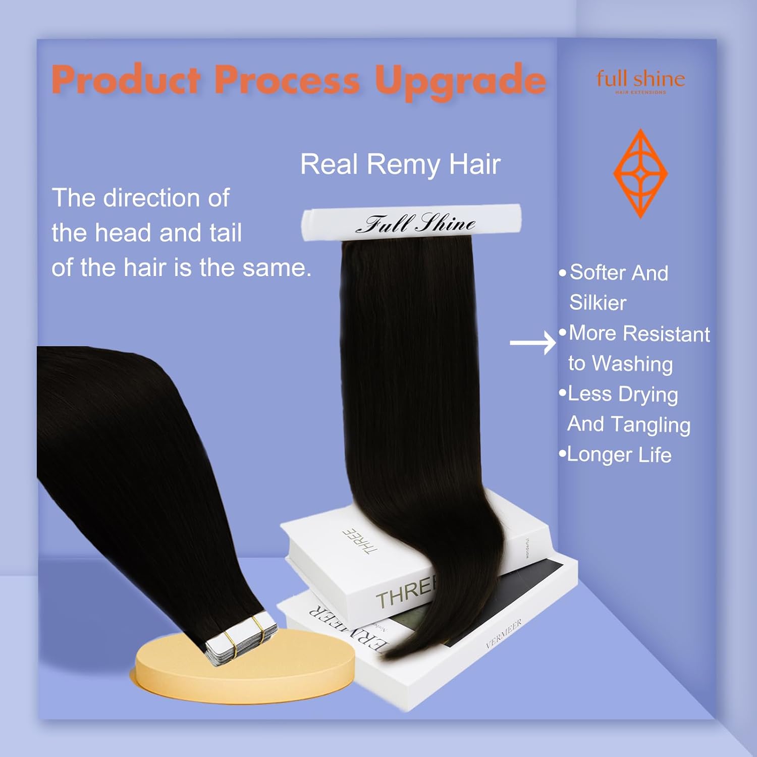 Full Shine Black Tape in Hair Extensions Human Hair 28Inch Human Hair Extensions Tape in 50G Long Silky Straight Extension Color 1 Jet Black Seamless Skin Weft 20Pcs Real Remy Soft Extension - Image 2