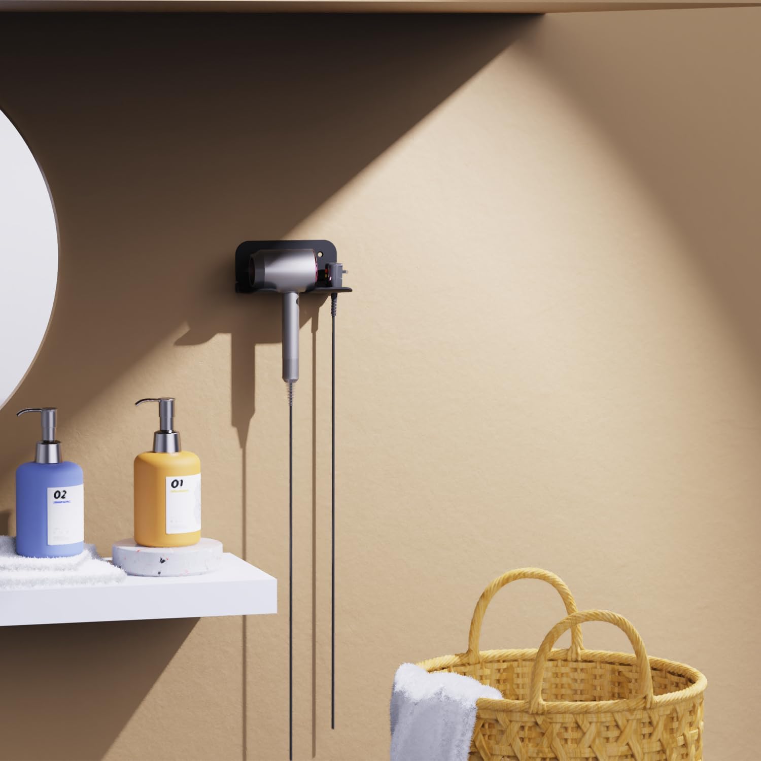 FUNTIN Hair Dryer Holder Wall Mount, Blow Dryer Organizer Wall Mounted,Hair Tool Organizer for Bedroom & Bathroom, Multi-Functional Hair Dryer Rack for Dyson Supersonic - Image 5