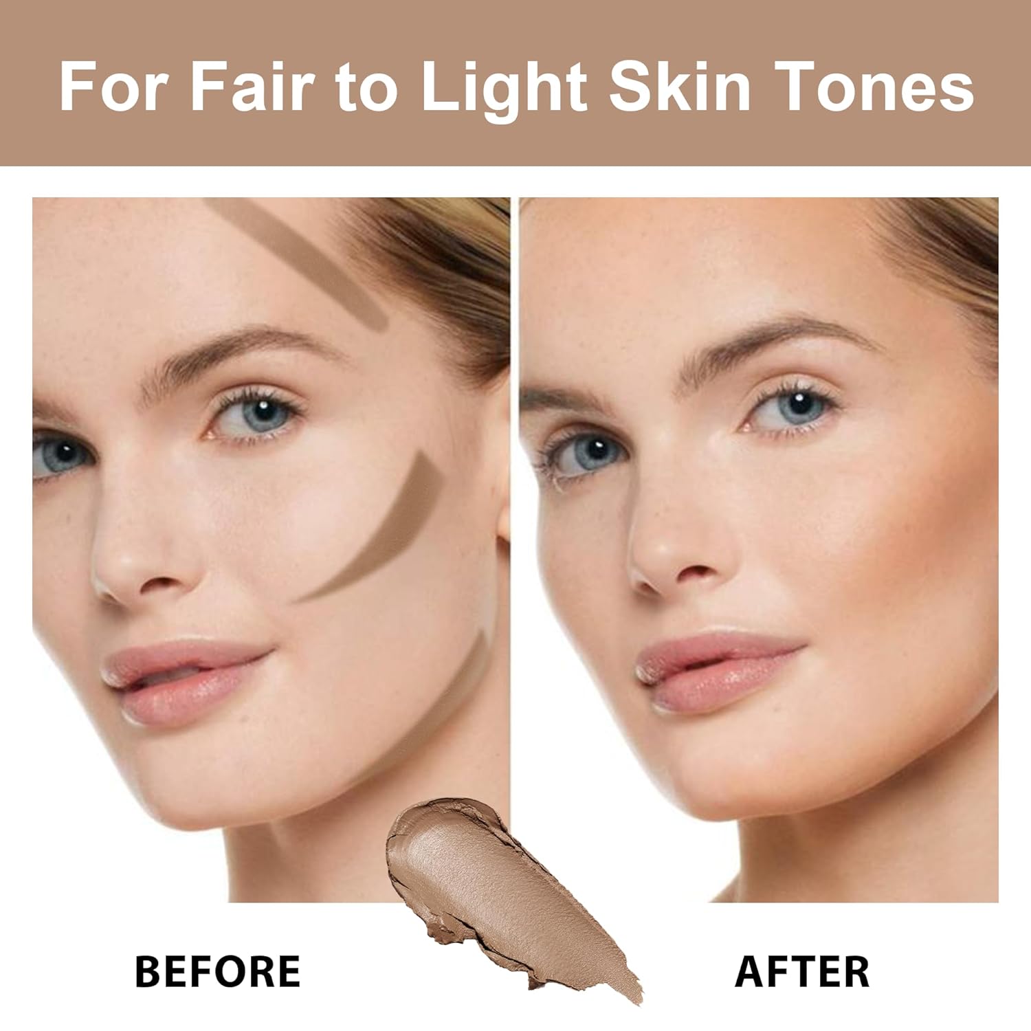 FV Cool Toned Contour Stick, Blendable & Smooth, Natural Finish, Waterproof & Long Lasting Face Shaping Makeup for Beginners, For Fair/Light Skin Tones, Cruelty-free, 01 Amber - Image 2