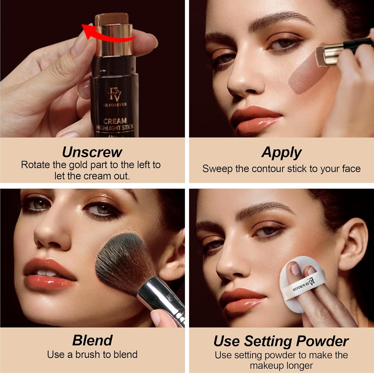 FV Cool Toned Contour Stick, Blendable & Smooth, Natural Finish, Waterproof & Long Lasting Face Shaping Makeup for Beginners, For Fair/Light Skin Tones, Cruelty-free, 01 Amber - Image 8