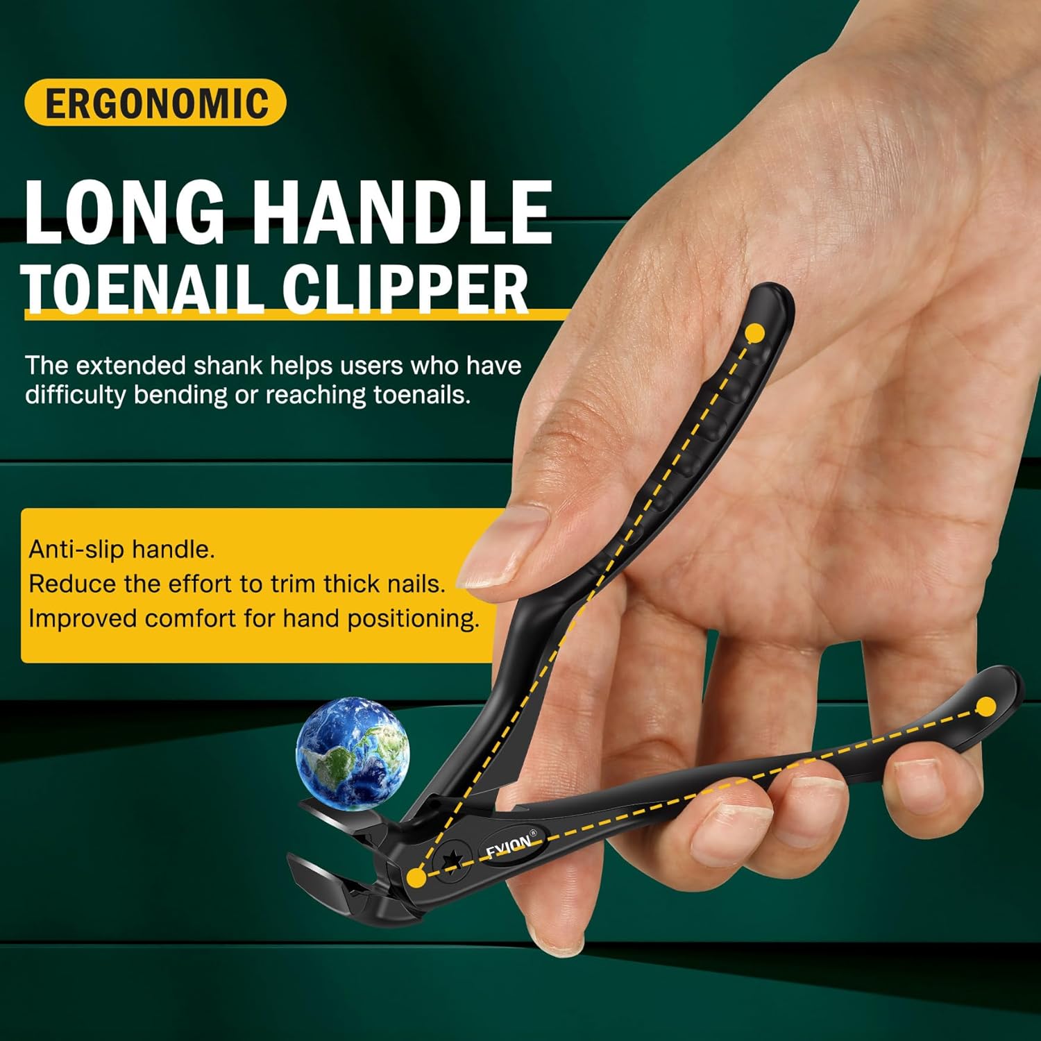 FVION Toenail Clippers for Seniors, Upgraded Long Handle Angled Head Toenail Clippers for Thick Toenails and Fingernails (Black) - Image 5