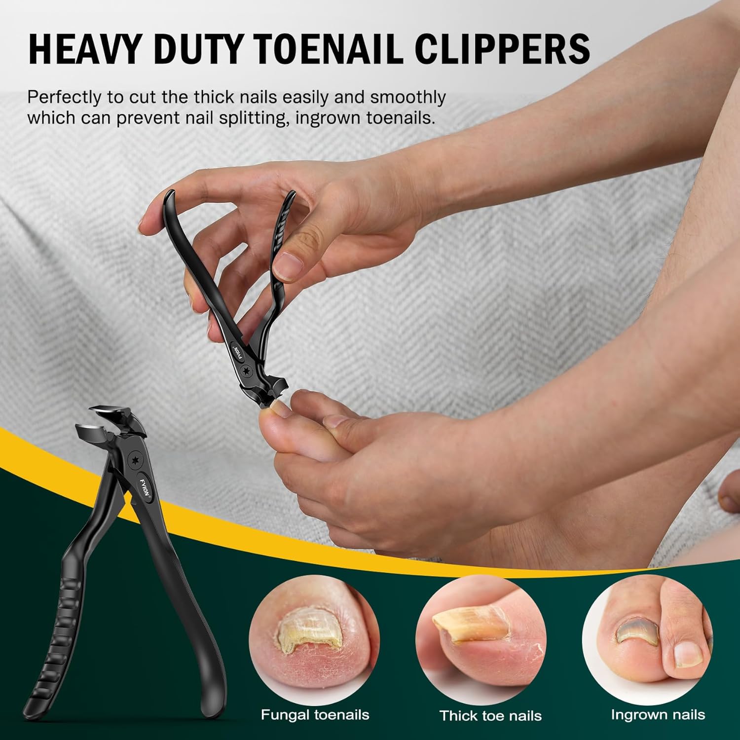 FVION Toenail Clippers for Seniors, Upgraded Long Handle Angled Head Toenail Clippers for Thick Toenails and Fingernails (Black) - Image 4