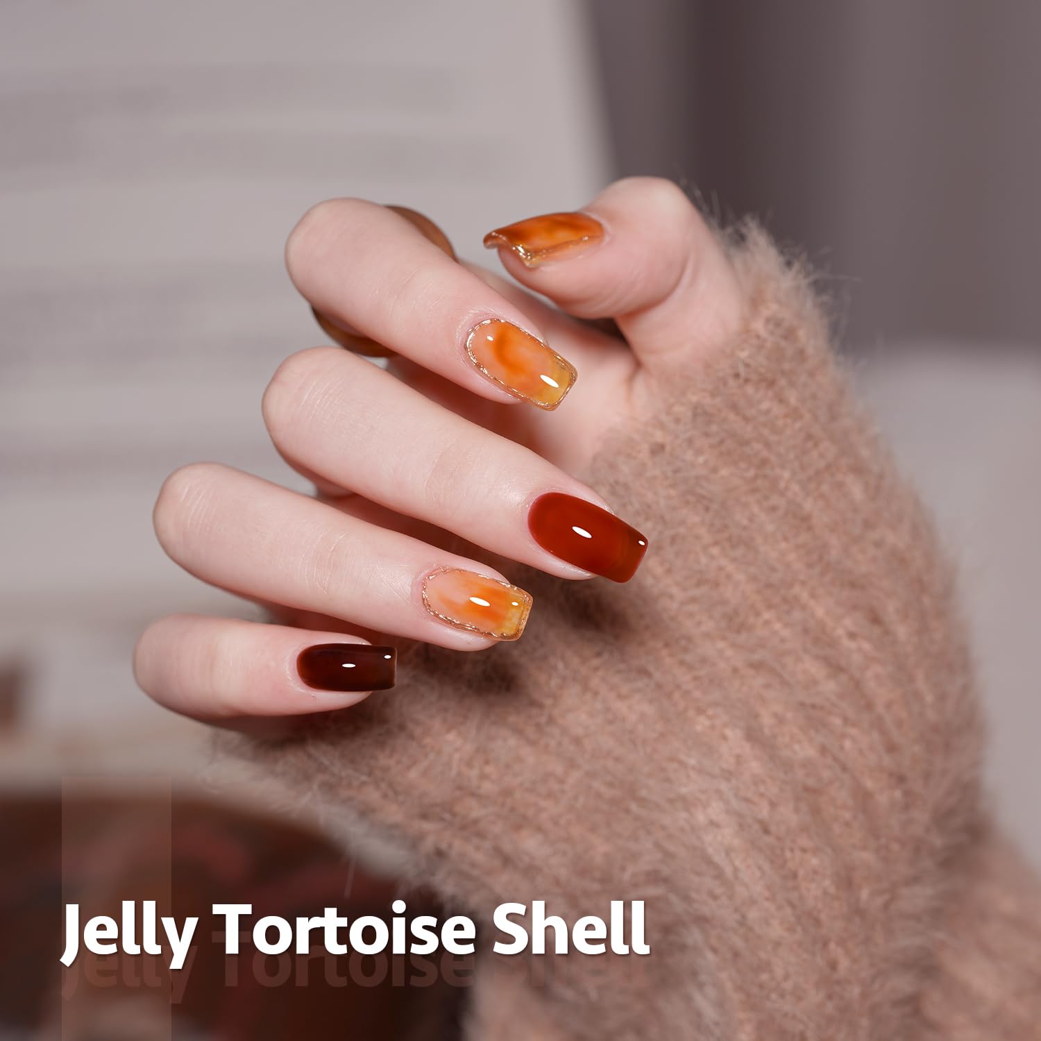 GAOY Jelly Brown Gel Nail Polish Set, 6 Transparent Colors Dark Red Orange Pumpkin Soak Off UV Light Cure Gel Polish Kit for Salon and Nail Art DIY at Home - Image 3