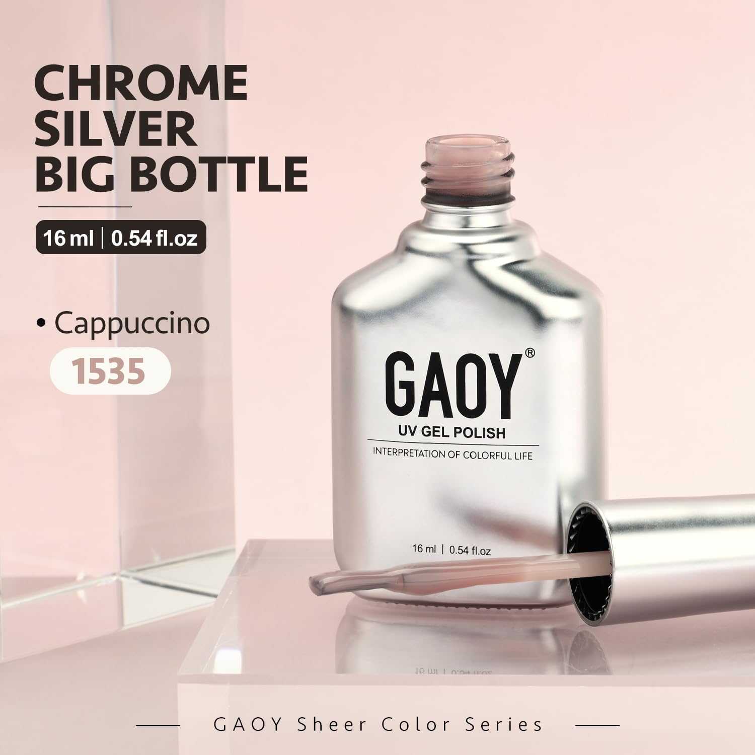 GAOY Jelly Nude Gel Nail Polish, 16ml Sheer Light Brown Translucent Soak Off Gel Polish, UV Light Cure for Nail Art DIY, 1535 Cappuccino - Image 7