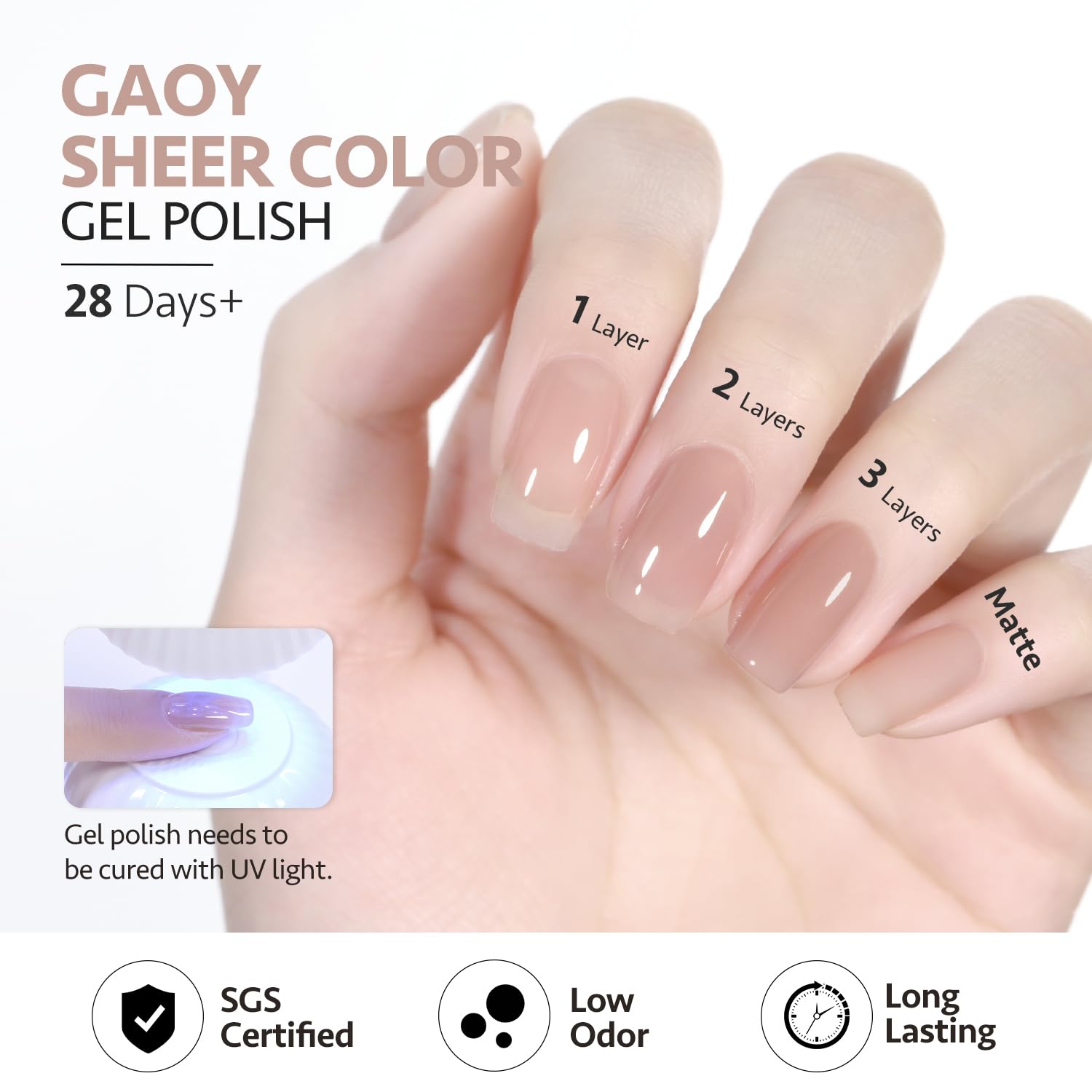 GAOY Jelly Nude Gel Nail Polish, 16ml Sheer Light Brown Translucent Soak Off Gel Polish, UV Light Cure for Nail Art DIY, 1535 Cappuccino - Image 6