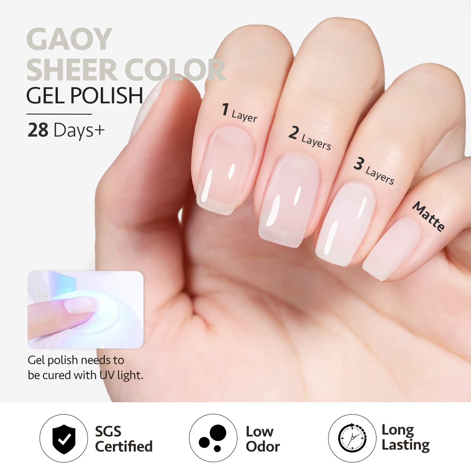 GAOY Jelly Nude Gel Nail Polish, 16ml Sheer White Translucent Soak Off Gel Polish, UV Light Cure for Nail Art DIY, 1641 Sheer White - Image 6
