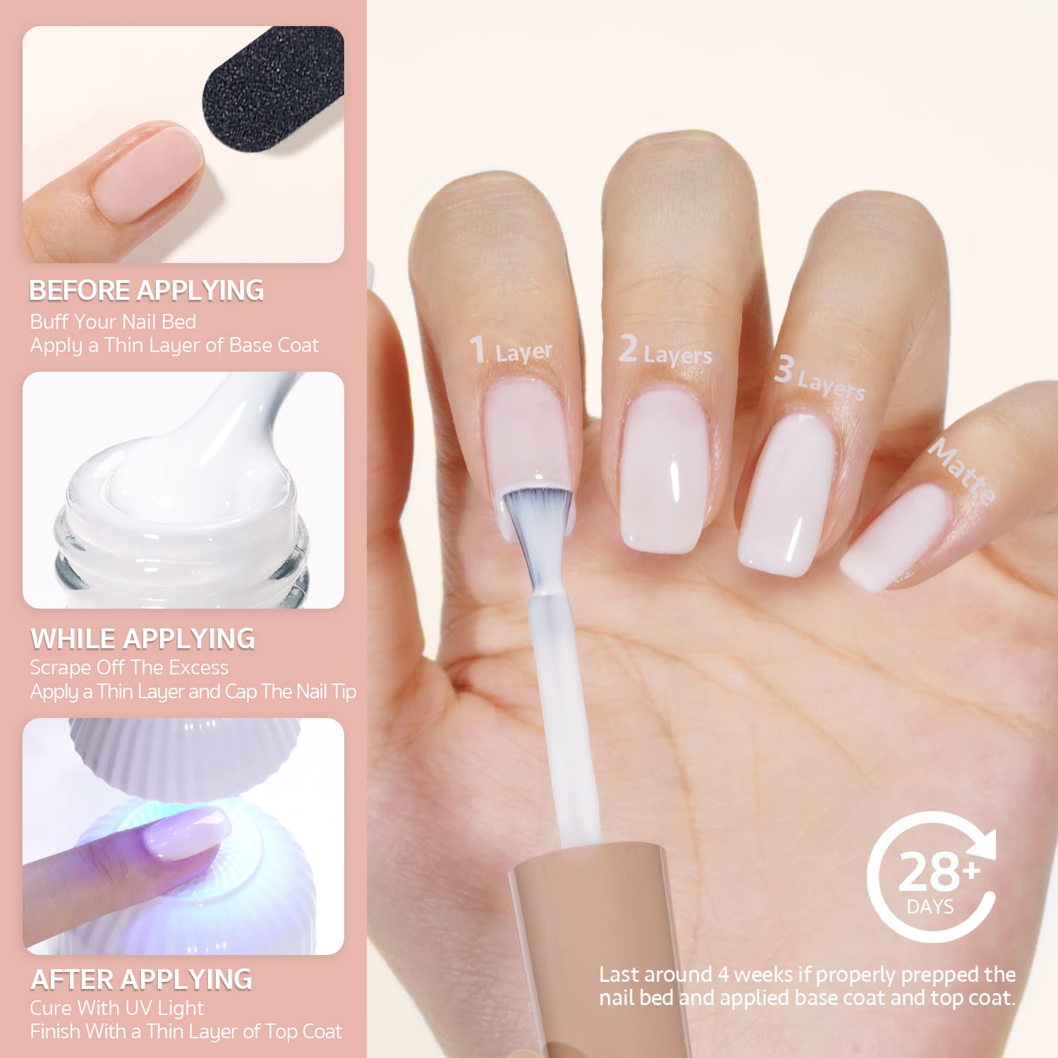 GAOY Milky White Gel Nail Polish, 16ml Nude Color 1482 Soak Off UV Light Cure Gel Polish for Nail Art DIY Manicure at Home - Image 5