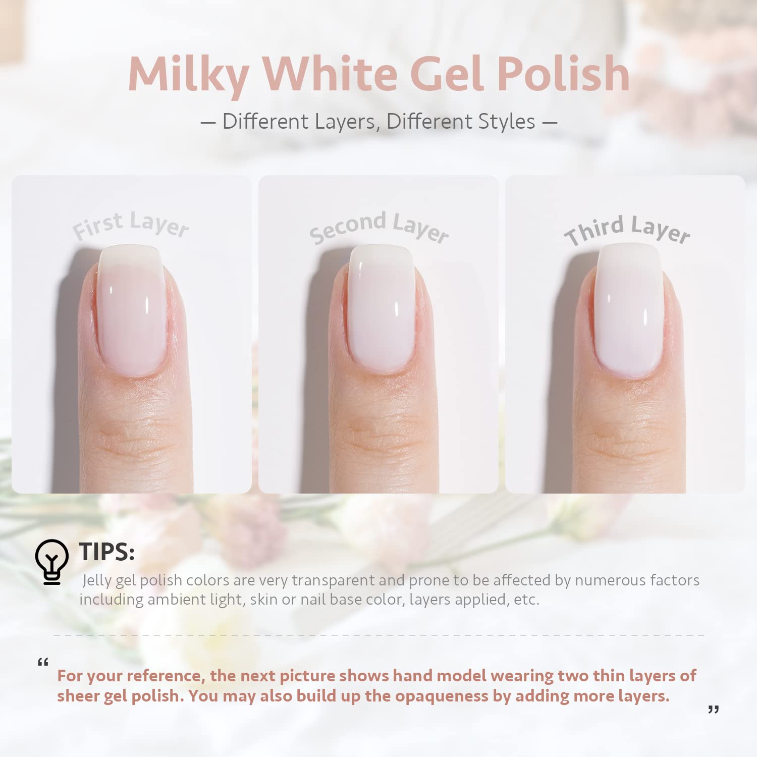 GAOY Milky White Gel Nail Polish, 16ml Nude Color 1482 Soak Off UV Light Cure Gel Polish for Nail Art DIY Manicure at Home - Image 2