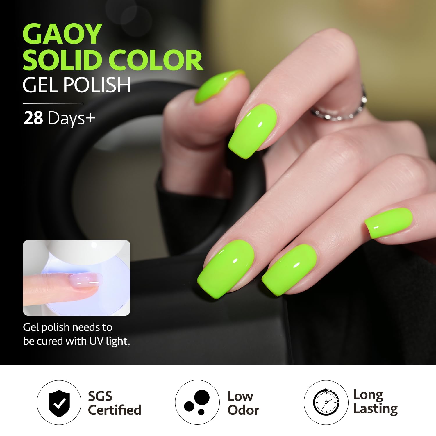 GAOY Neon Green Gel Nail Polish, 16ml Soak Off Gel Polish, UV Light Cure for Nail Art DIY Manicure at Home, 2278 Neon Green - Image 5