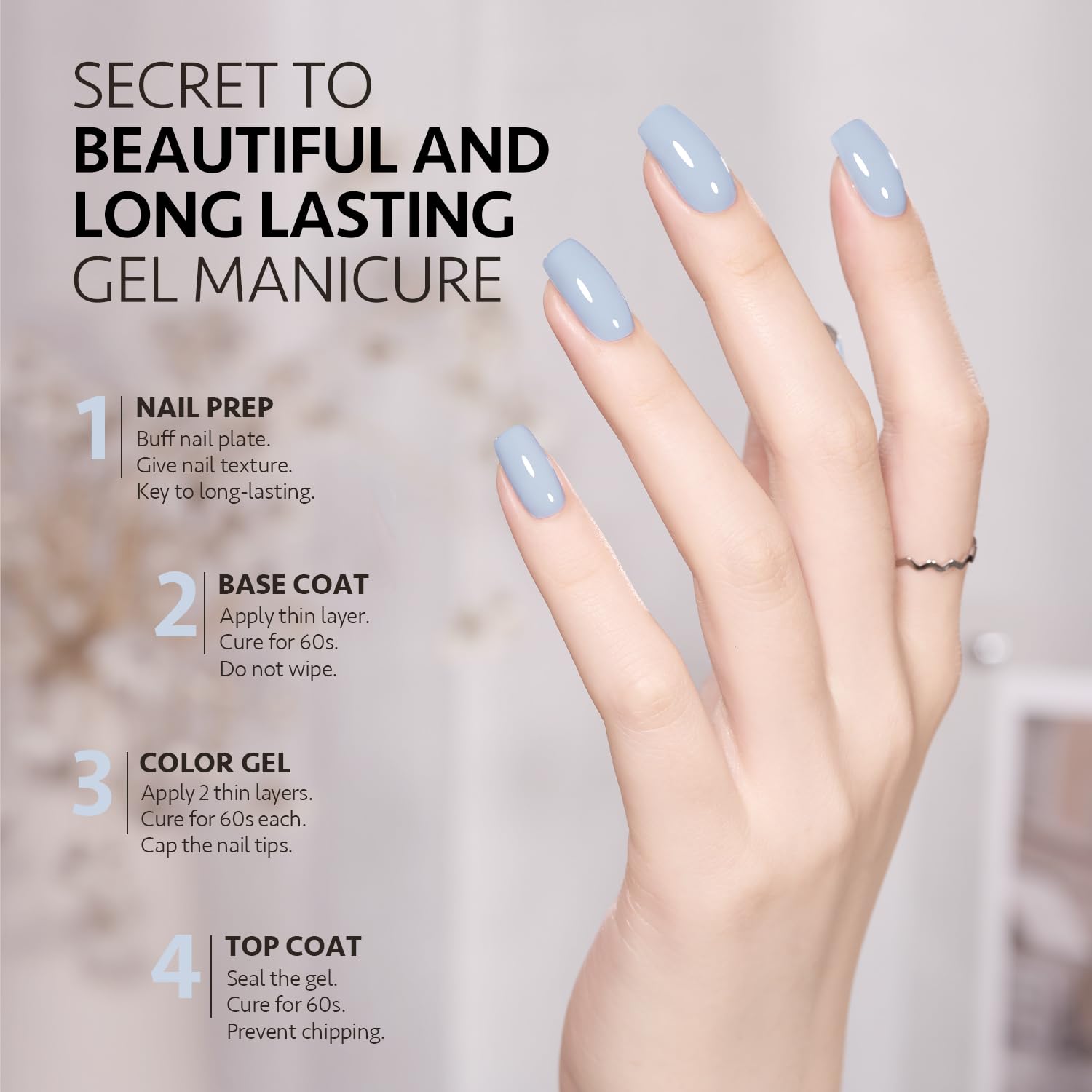 GAOY Pastel Blue Gel Nail Polish, 16ml Soak Off Gel Polish, UV Light Cure for Nail Art DIY Manicure at Home, 1996 Morning Mist - Image 4